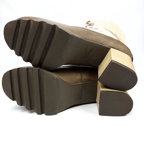 NEW Sorel Jayne Lux Waterproof Leather Sherpa Fur Chunky Block Heeled Booties 9 - Picture 5 of 9